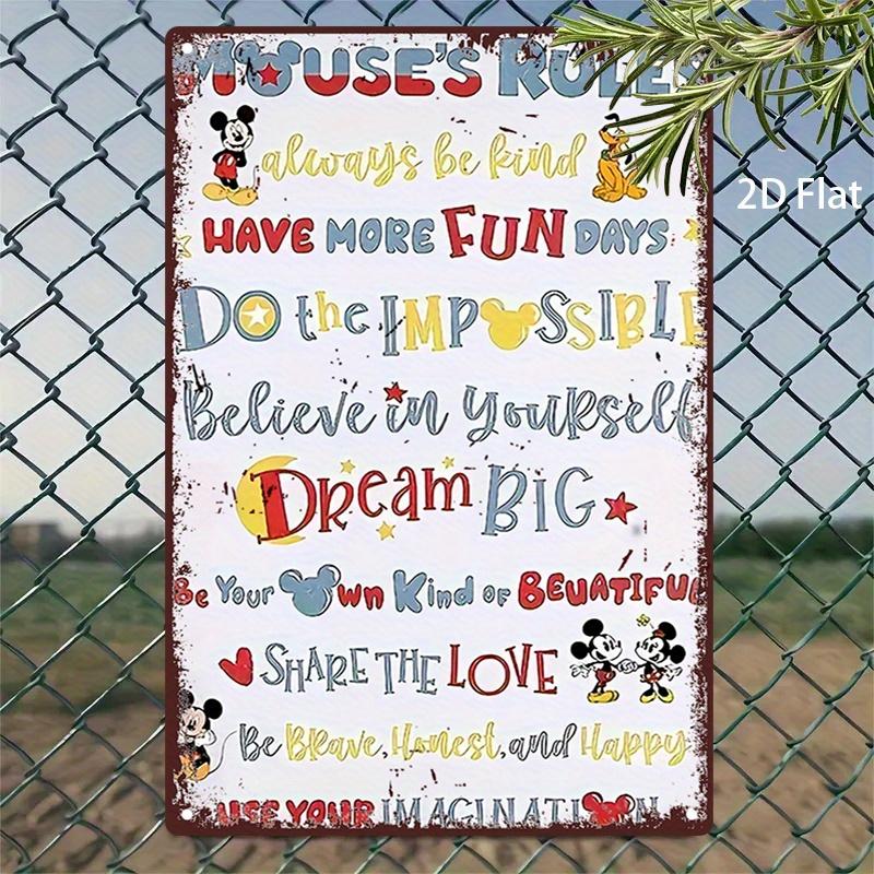 

[2D Плоский] 1 шт. Металлическая настенная табличка в стиле ретро с Микки Маусом - Вдохновляющая цитата «Больше веселых дней, мечтай по-крупному», 7,85x11,1 дюйма, железо 20x30cm（7.8x11.8inch）