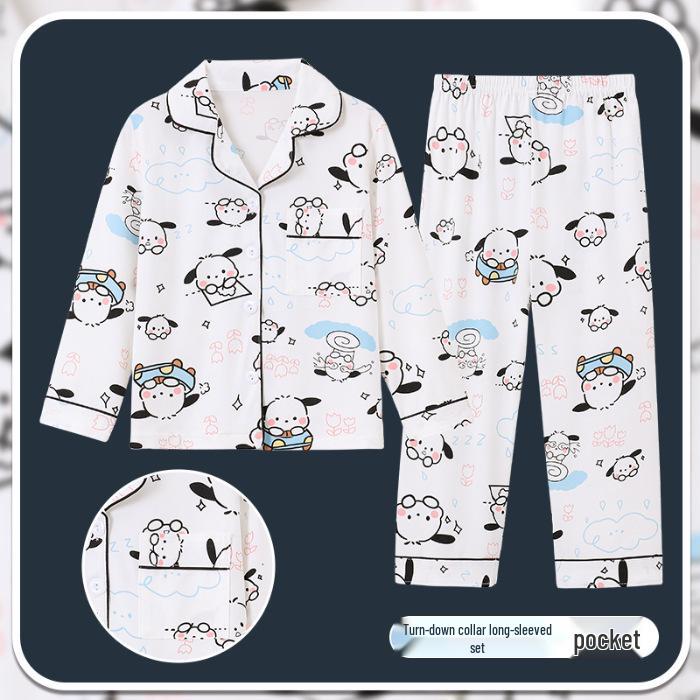 Spring & Autumn Cotton-Feel Girls' Cardigan Pajama Set - Long Sleeve & Pants