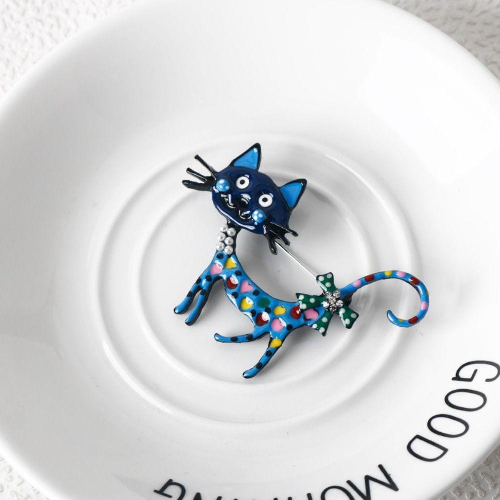 Rhinestone Vintage Enamel Brooch Retro Corsage Ornament Exquisite Dripping Oil Cat Brooch  for Gift