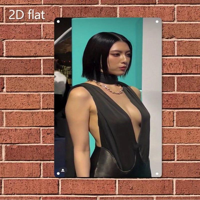 Vintage Metal Wall Art Modern Woman Face Korean Minimalist Black White Sign 20x30cm（7.8x11.8inch）