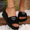 Pearl Butterfly Decor Wedge Slippers for Women Black Elastic Cloth Platform Sandals Woman Summer Comfort Non Slip Beach Slides