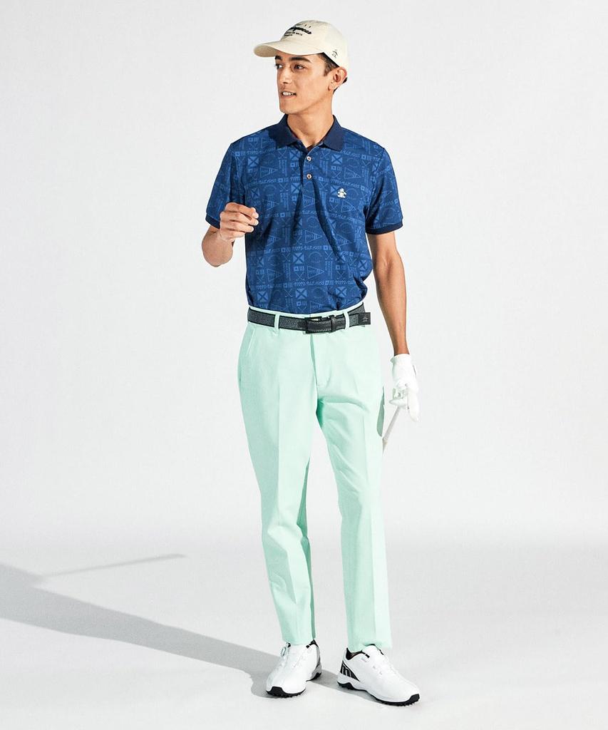 Munsingwear MG5SHS40M Short Sleeve with NV00 Men's Shirt, Collared, All-Over Print, Moisture-Wicking, Quick-Drying, Sunscreen, Pocket, Golf, Navy,