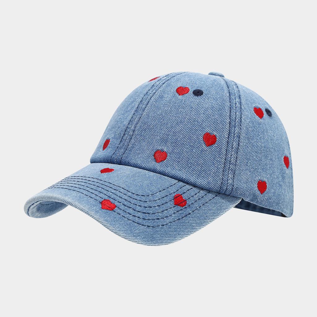 Love Heart Embroidered Denim Baseball Cap With Sun Protection For Casual Outdoor Wear