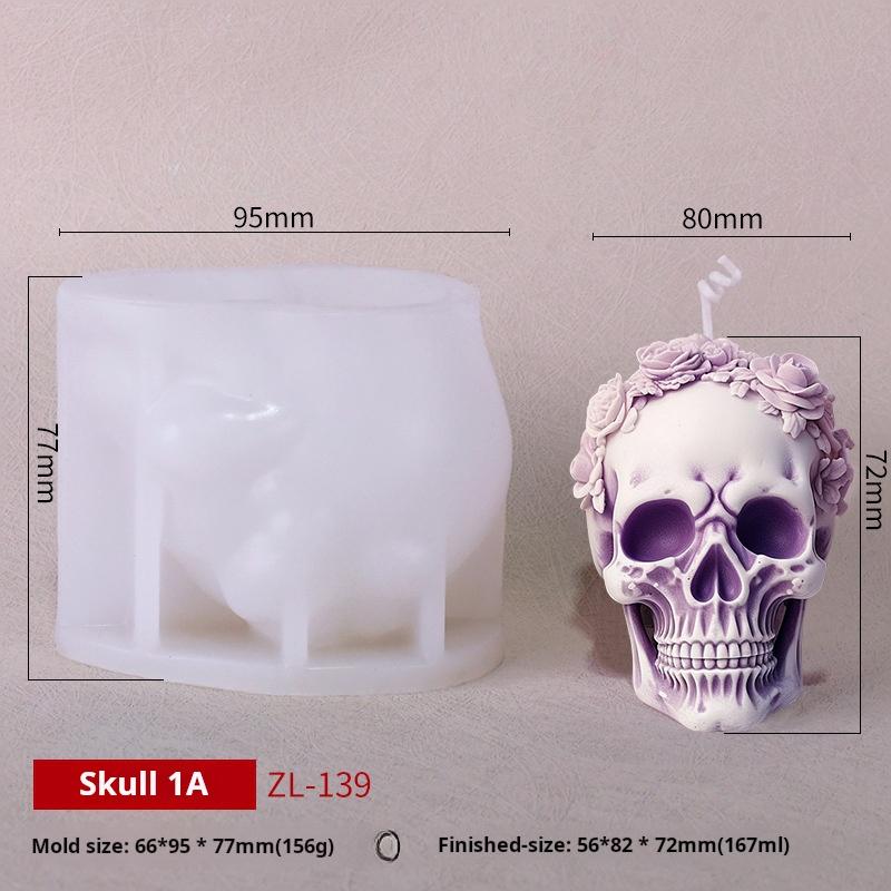 3D Rose Flower Skull Candle Mold Silicone Soap Candle Polymer Clay Plaster Making for Home and Office 3D Halloween Decoration