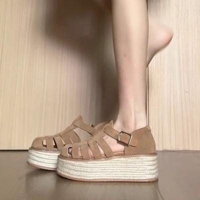 French Retro Shoes Roman Sandals Women's Thick-soled Summer Fashion Versatile Perforated Shoes One-strap Sandals