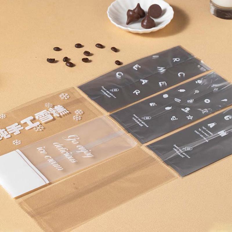 100Pcs Ice Cream Bag Ice Cream Wooden Stick Plastic Machine Sealing Bag Homemade Transparent Popsicle Bag