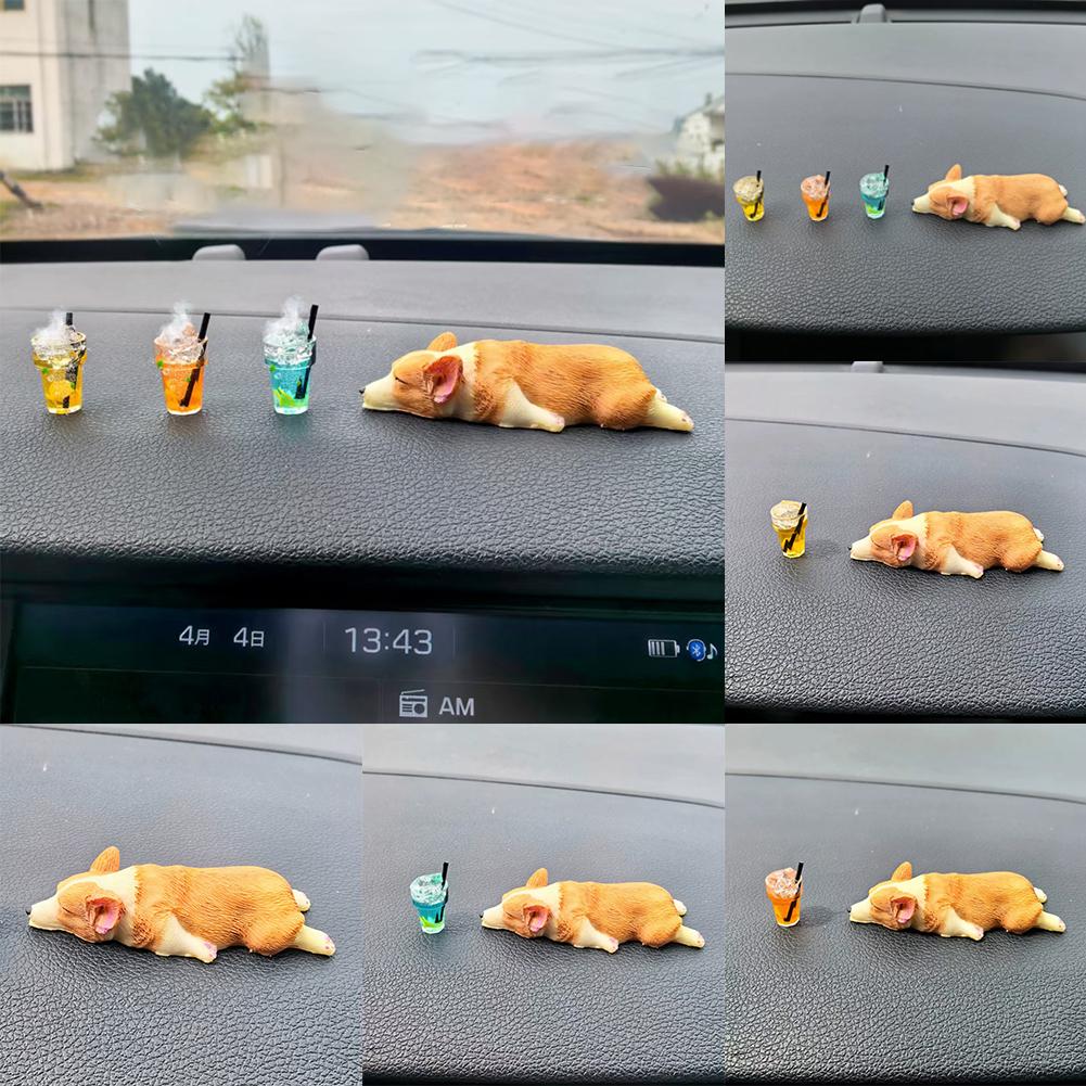Autodekoration Hund Schlafen Corgi Mini Kleines Tier Center Zubehör Dekoration Konsole Cartoon Puppe Auto Innenraum Zubehör H2W7