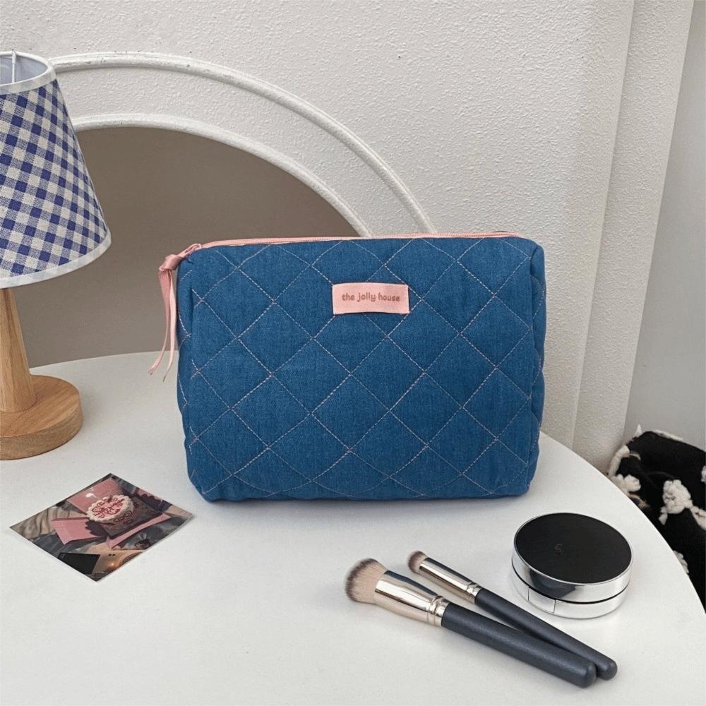 High Value Denim Pink Storage Bag Large Capacity Pencil Case Lady Handbags Toiletry Bag Makeup Storage
