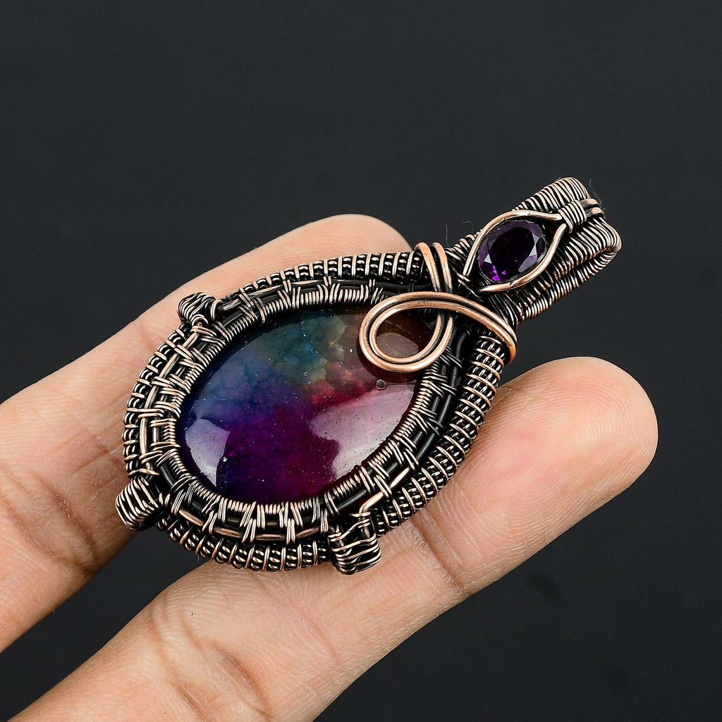 Rainbow Solar Quartz 999 Copper Wire Wrapped Pendant, Handmade Gemstone Pendant Jewelry, Gifts For Wife Brand New Pendant