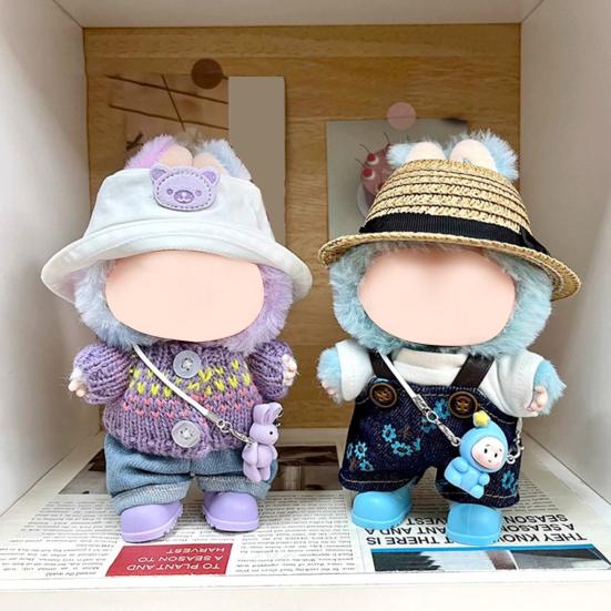 Doll Clothes Set Stylish Overalls Knitted Sweater Outfit for 15-17cm Dolls Fashionable Dress Up Accessories