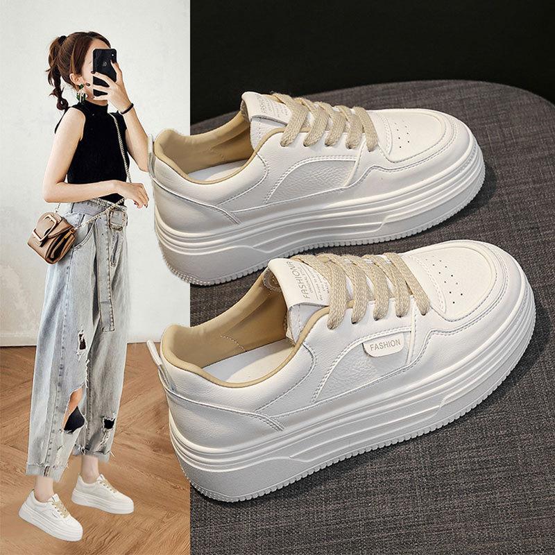 Thick-soled heightening little white shoes women's 2025 autumn new casual versatile board shoes round head lace-up sports and leisure shoes