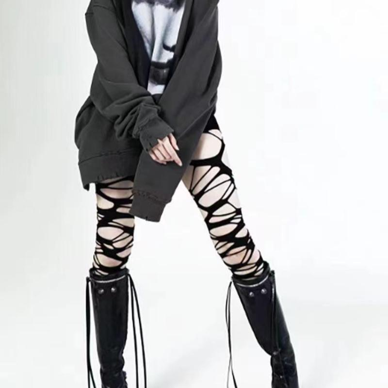Móda Punk Roztrhané Punčocháče s Dírkami Nue Sexy Lolita Gotické Punčochy s Pavučinou Dámské Y2k Černé Síťované Měkké Punčocháče Vysoké Punčochové zboží