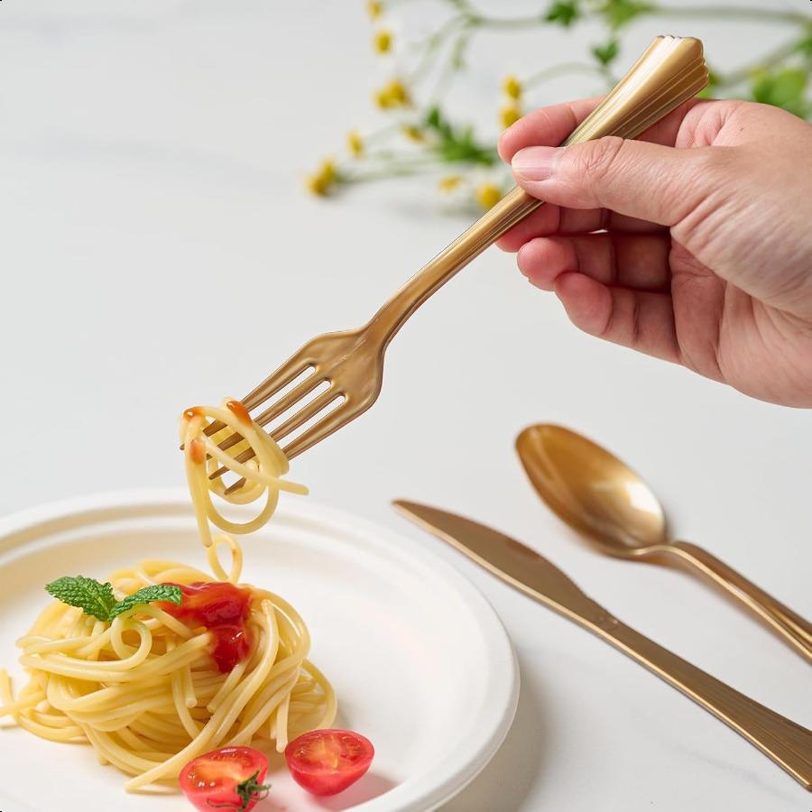 180 Count Gold Plastic Silverware Set Disposable Dinnerware Sets Plastic Cutlery Set Includes 60 Forks 60 Spoons 60 Knives Plas