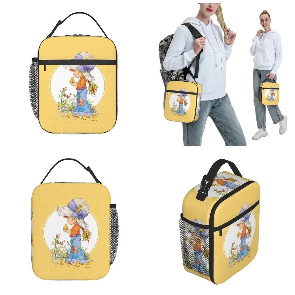 Sarah Kay Girl Country Life Cartoon Thermal Insulated Lunch Bag School Reusable Bento Box Cooler Thermal Food Box