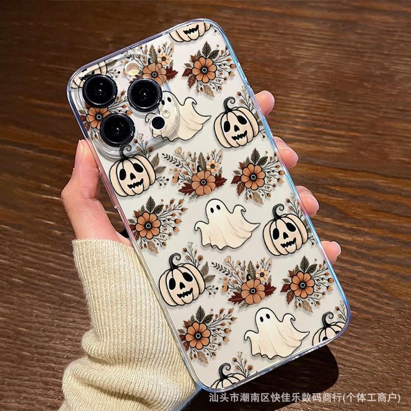 Halloween Pumpkin Illustration for Apple iPhone11/12/13/14/15/16ProMax Transparent Case 8
