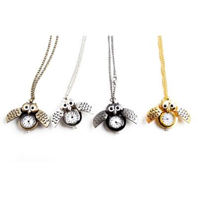 Pendentif Montre Forme Hibou Rétro Alliage Hommes Femmes Chaîne Longue Montres Cadeaux d'Anniversaire