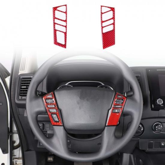 Red Carbon Fiber Steering Wheel Button Cover Trim For Nissan Frontier D41 2024+