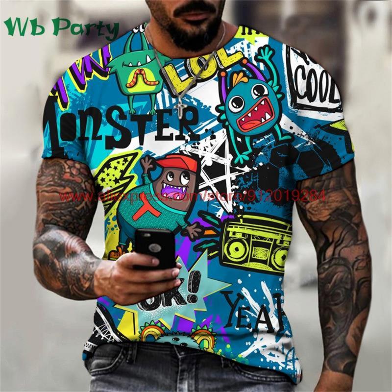 Popular 3D Men's T-Shirt Funny Graffiti Pattern Print Mens Clothing T-Shirts for Men Short Sleeve Tee Men's Summer Fashion Tops