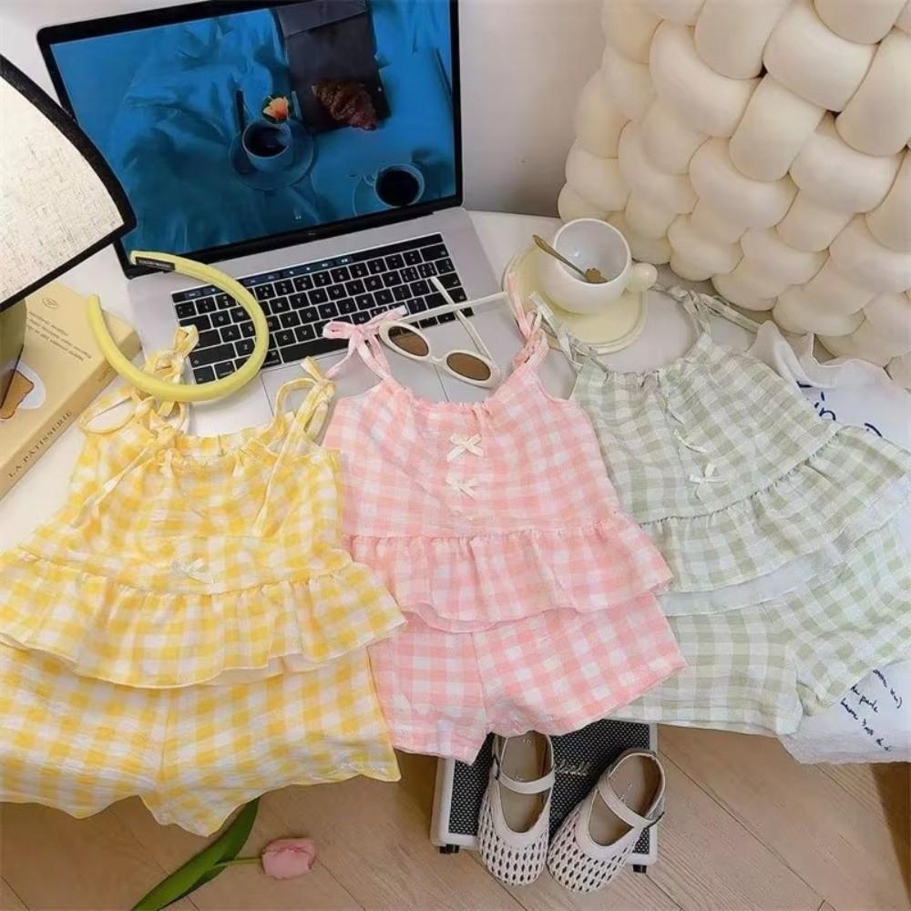 Thin Girls Kids Sling Shorts Set Bow Waistcoat Skirts Fashion Vest Skirt Summer