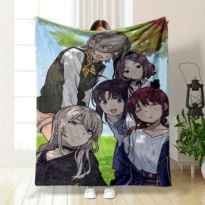 A Group of Anime-style Characters Posing Outdoors Under Tree Shade. for All Seasons Blanket Lunch Break Throw Gift