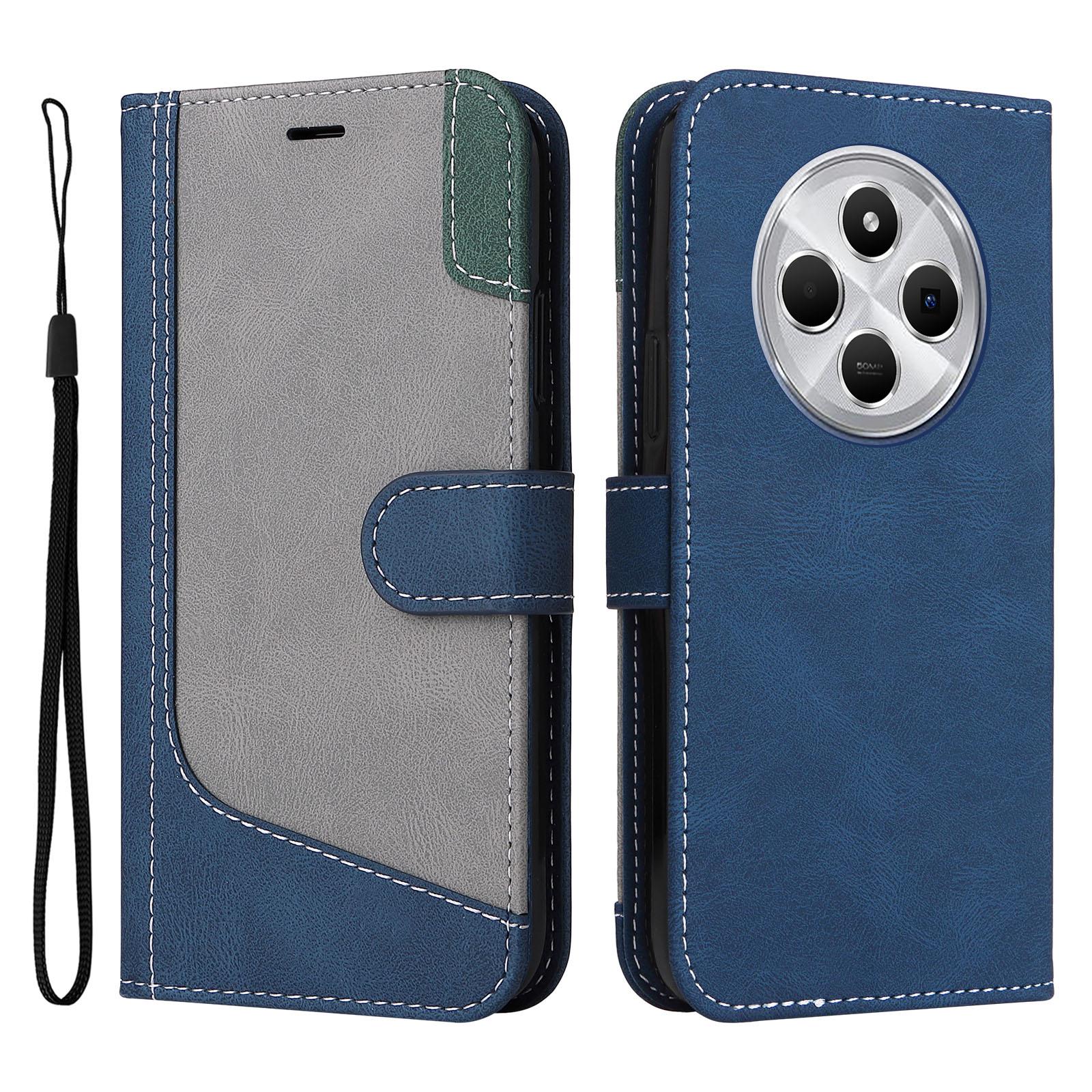 

For Xiaomi Poco C75 4G/Redmi 14R 5G/14C 4G Case Flip Wallet Leather Phone Cover 3 Color Splicing Blue