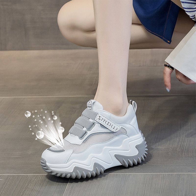 Little White Shoes Dad Breathable Shoes Women's Thick Soles 2025 New Summer Sports and Leisure Small Height Women's Shoes Shock Absorption