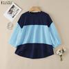 ZANZEA Blusa Casual de Mujer con Cuello Redondo, Manga 3/4, Holgada, con Empalme