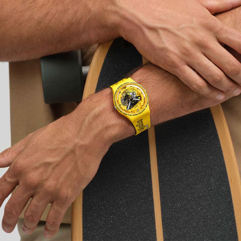 SWATCH PROTEAM COLLECTION series quartz movement 30 meters waterproof unisex 41*47.4mm yellow dial biosource material case silicone strap SO29J101