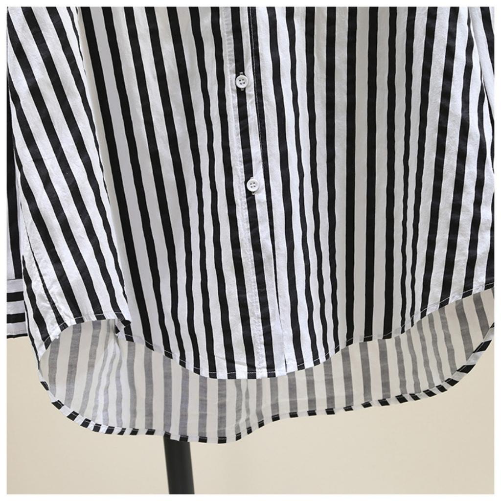 Spring and Summer Long-sleeved Shirt Women's Fashion Casual Vertical Striped Loose Shirt Women