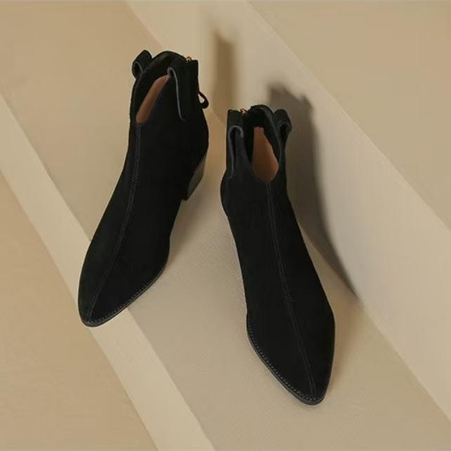

Матовые остроносые короткие ботинки женские 2025 весна и осень одинарные ботинки туфли на высоком каблуке меховые ботинки Мартина ботильоны большой размер 41-43 40 чёрный