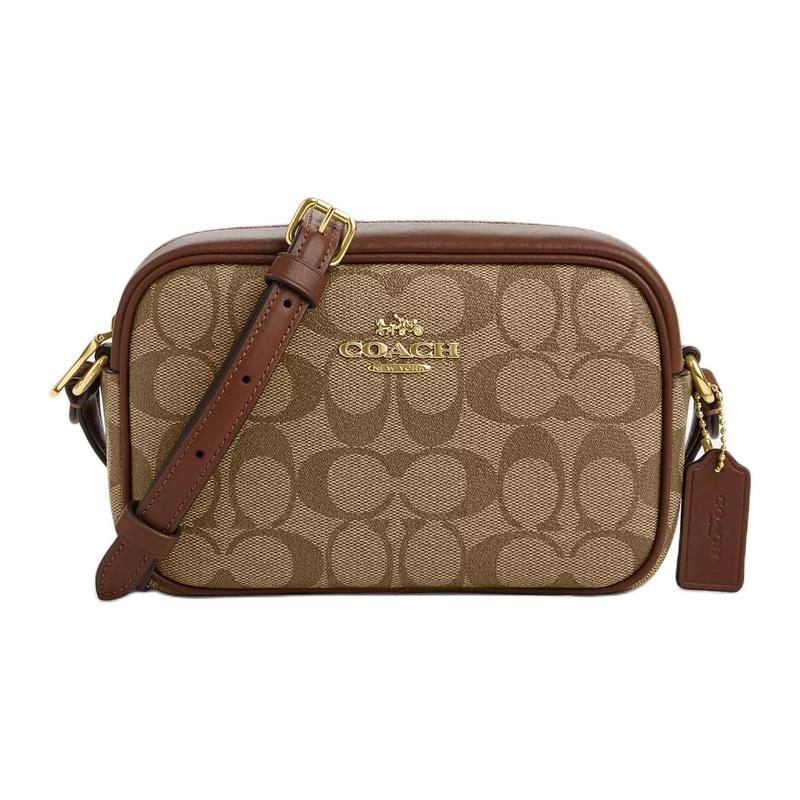 COACH Jamie 20 zipper closure adjustable shoulder strap coated canvas shoulder crossbody bag small women s khaki коричневый