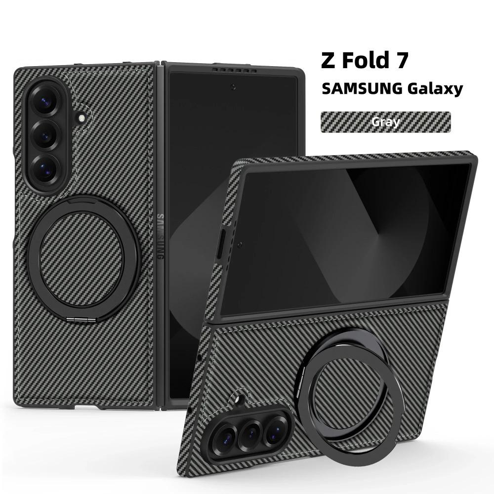 Business Carbon Fiber Texture Magnetic Case for Samsung Galaxy Z Fold 7 6 5 4 3 for Magsafe 360° Rotating Stand Protection Cover