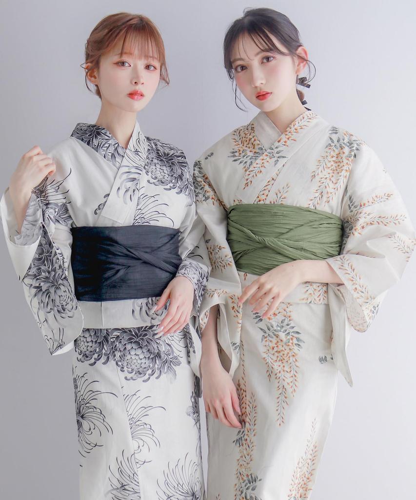 Yukata Change Set Heiko AB Size Fits Golden [KYOETSU] Set, Weave, Unbleached, Two-part Type, 4-piece (yukata, Obi, Underwear, Geta), Women's (one All,