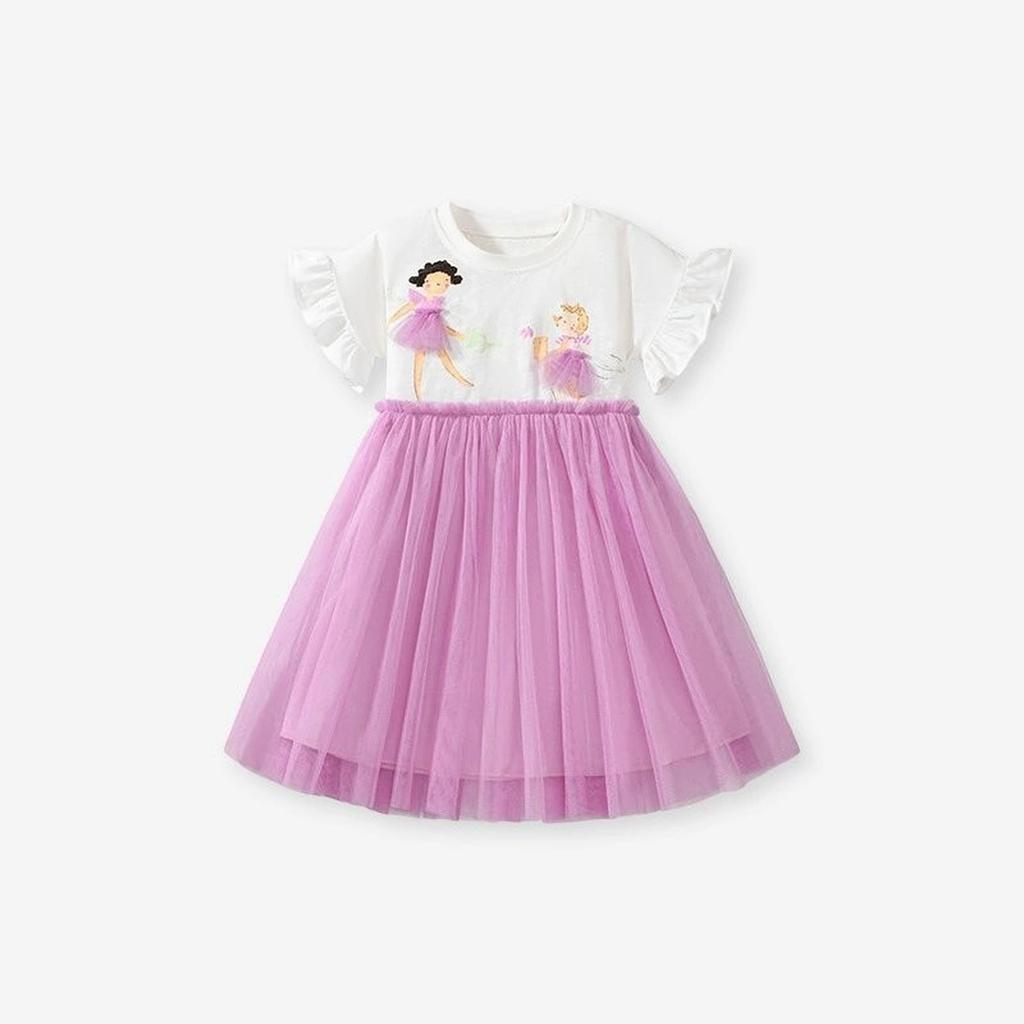 Girls Summer Cartoon Print Short Sleeve Princess Dress