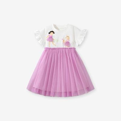 Rochie de vară pentru fete, cu imprimeu de desene animate, cu mânecă scurtă, stil prințesă