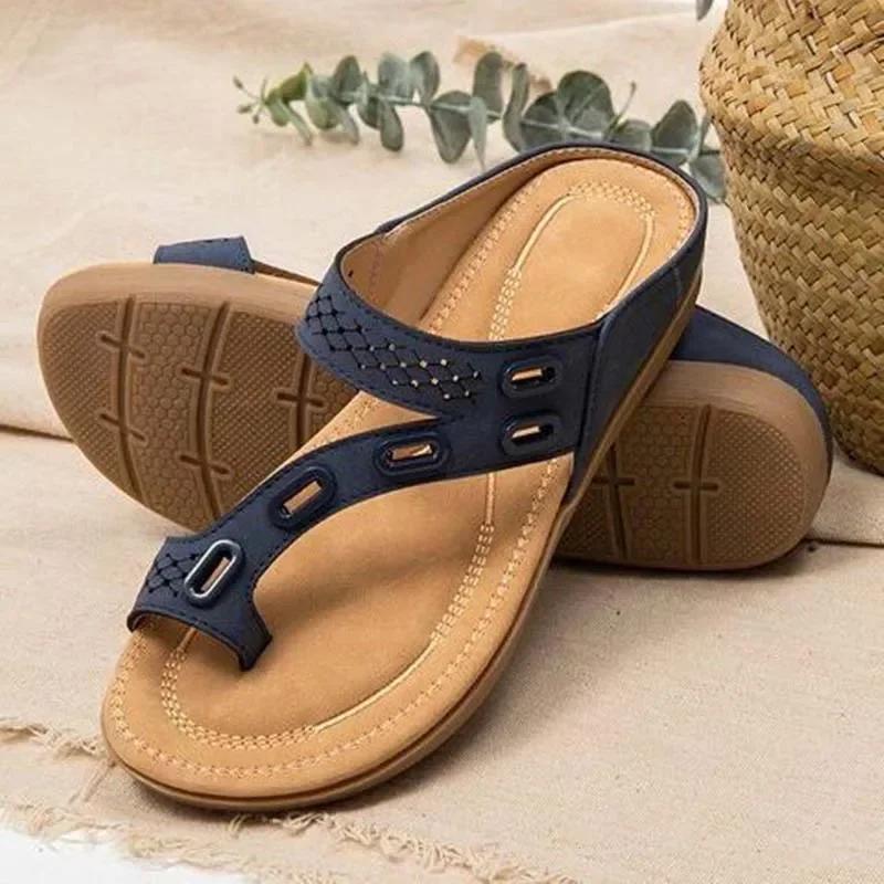 Women s Summer Hollow Women s Shoes Clip-toed Herringbone Women s Drag Casual Flat Slippers 35 синий