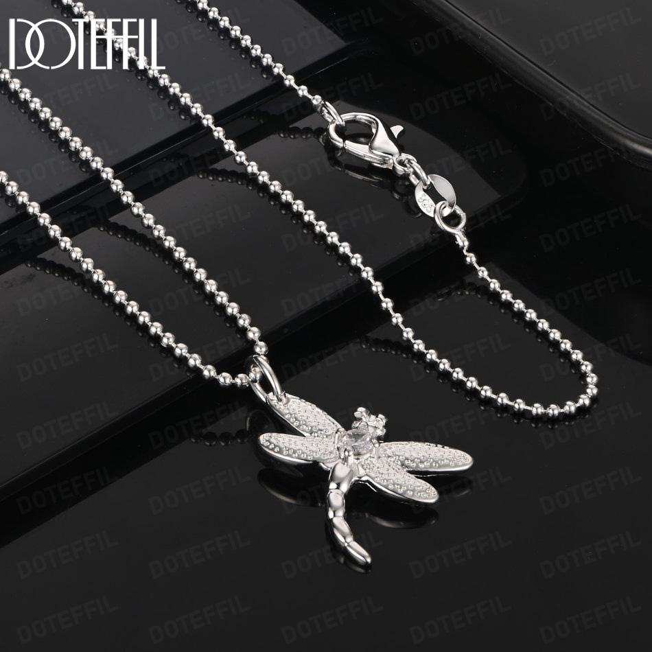 925 Sterling Silver Wedding Gift Dragonfly Pendant Necklace Fashion Jewelry
