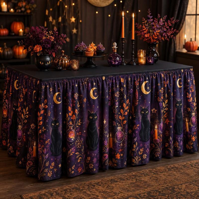 Halloween Table Skirt With Waterproof Dustproof Decor Dining 140-275cm Length