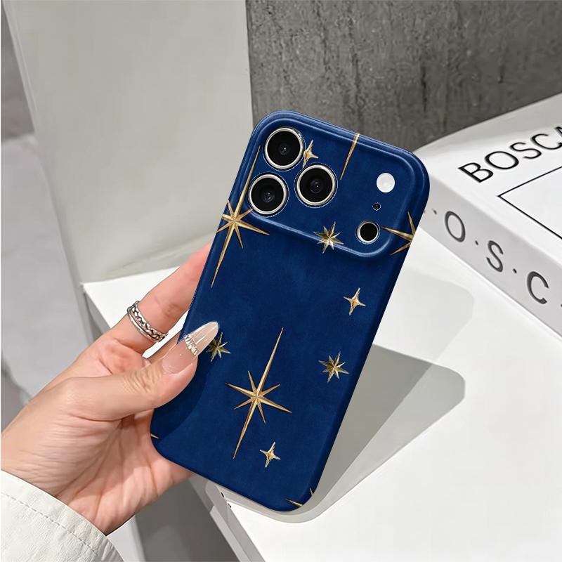 Midnight Gold Starburst Star Pattern Protective Shockproof Film Aesthetic Bumper Phone Case Cover For iPhone 14 15 16 17 Pro Max Plus