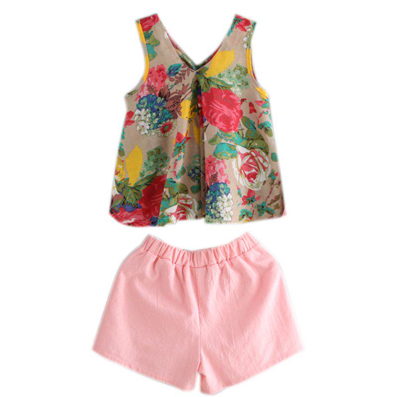 2-6Y Baby Girls Floral Cotton Linen Tops Sleevsless Dresses+Shorts Summer Sets
