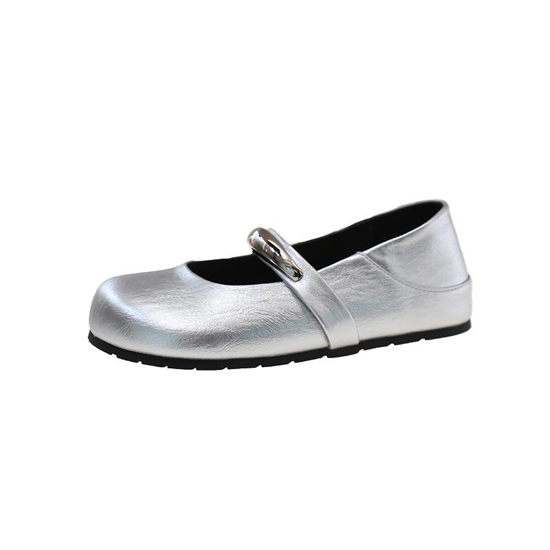 Brise du soir française bouche légère métal Mary Jane chaussures femmes 2025 nouveau une pédale rétro semelle plate tempérament chaussures simples