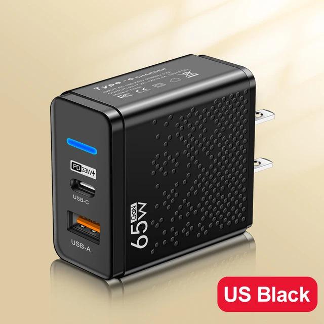 

Dual-Port USB+PD Charger with LED, Fast Charging, Multi-Standard (US/EU/UK) Travel Adapter