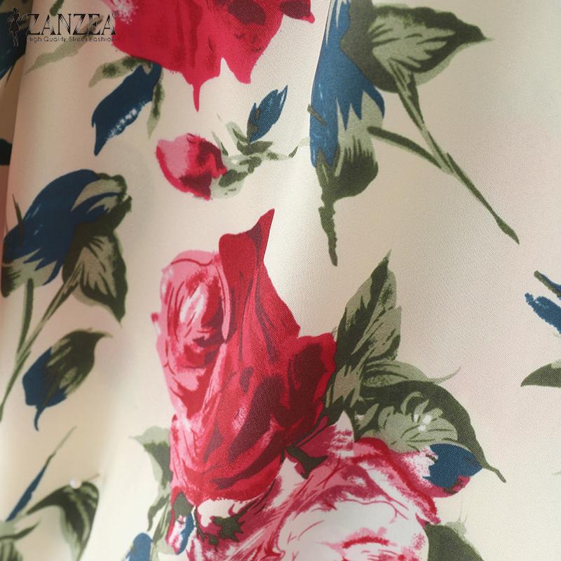 ZANZEA Women Casual Round Neck Floral Print Short Sleeve Blouse