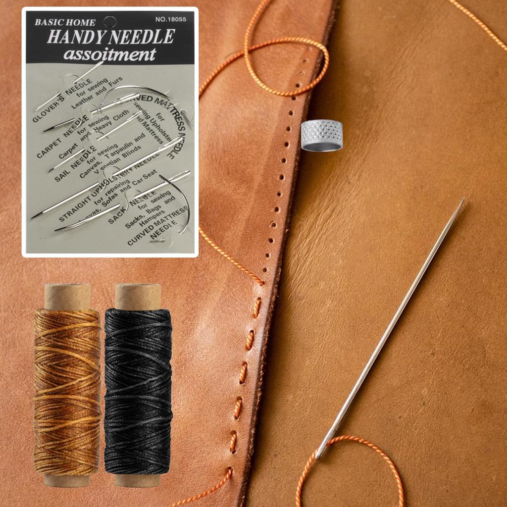 2 Rolls Waxed Leather Thread - w/ 7 Saddle Needles for Sewing & Bookbinding
