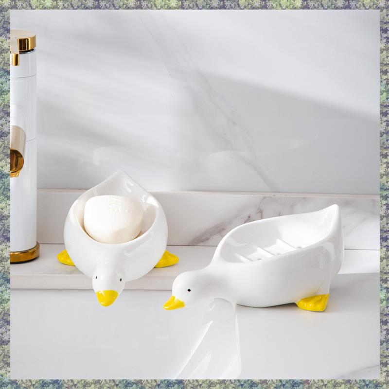 WON 1 Piece Yellow Duck Shape Soap Box Cartoon Soap Dish Drainable Soap Holder Soap Container Ceramics Soap Dish For Tray Bathro