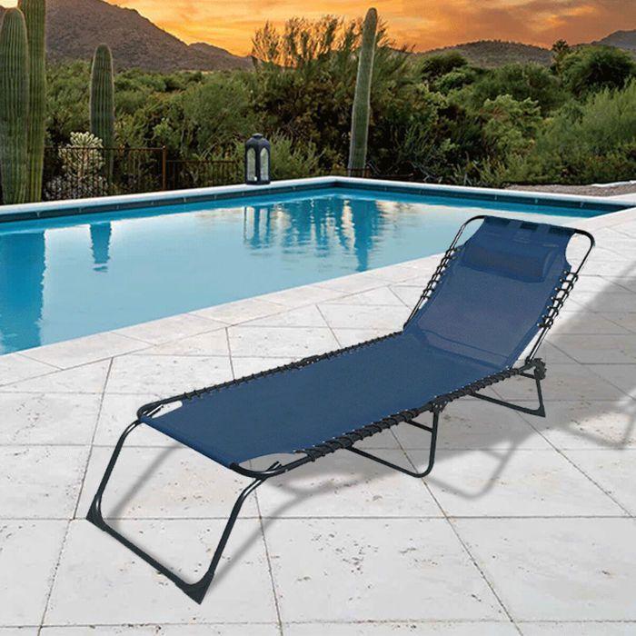 Chaise Longue Pliante Bleu | Chaise Longue Jardin Exterieur 190 x 27 x 58 cm | Chaises Longues Pliantes Extérieur - Marbueno