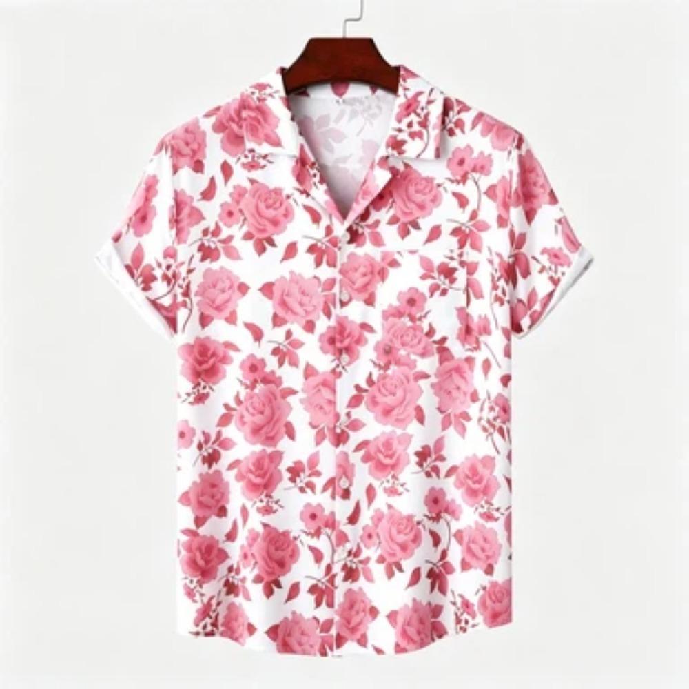 3D Rosenaufdruck Herrenhemd Sommer Locker Freizeit Kurzarm T-Shirt