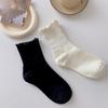 Women's Pure Cotton Mid-Calf Lace Socks, Solid Color, Spring/Autumn, Japanese JK Style, Versatile.