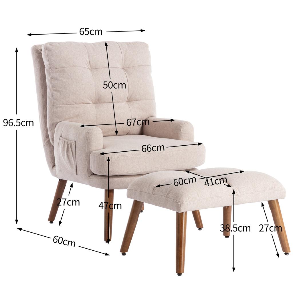 Lounge Chair with Footrest, Backrest Adjustable In 5 Stages, Reclinable, Chair with Side Tray