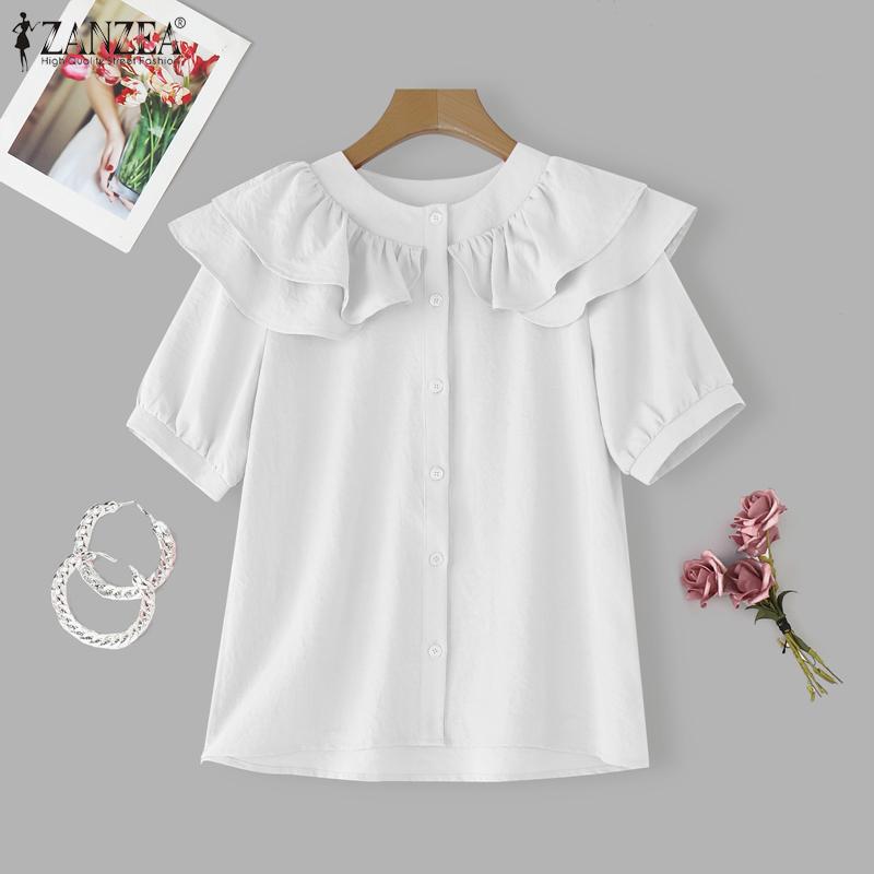 ZANZEA Blouse Décontractée à Volants et Manches Courtes pour Femmes